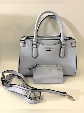 GUESS Satchel Handbag Light Blue  Crossbody Purse w/ Wallet Zip Top Faux Leather